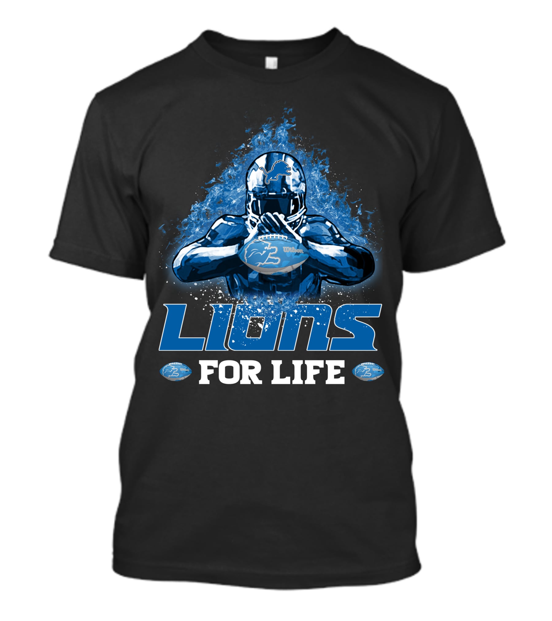 Lions For Life Detroit Football Player With Ball T-Shirt