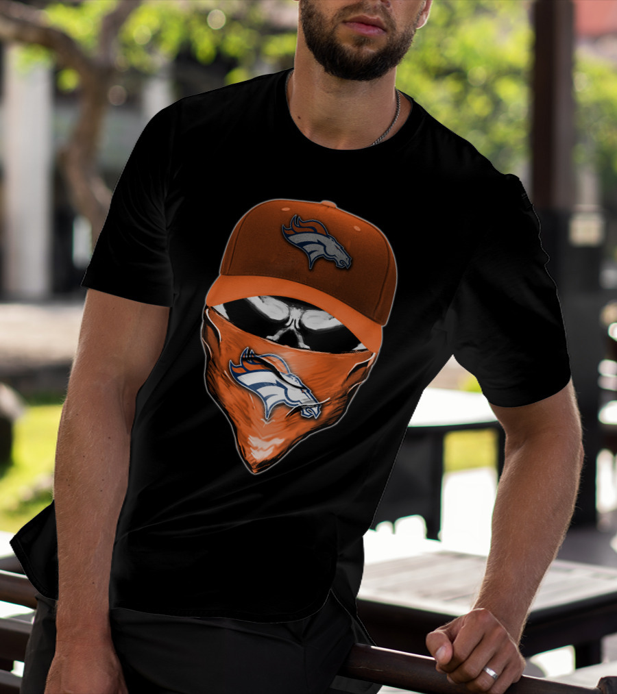 Denver Broncos Skull Cap And Bandana NFL Fan Gear T-Shirt