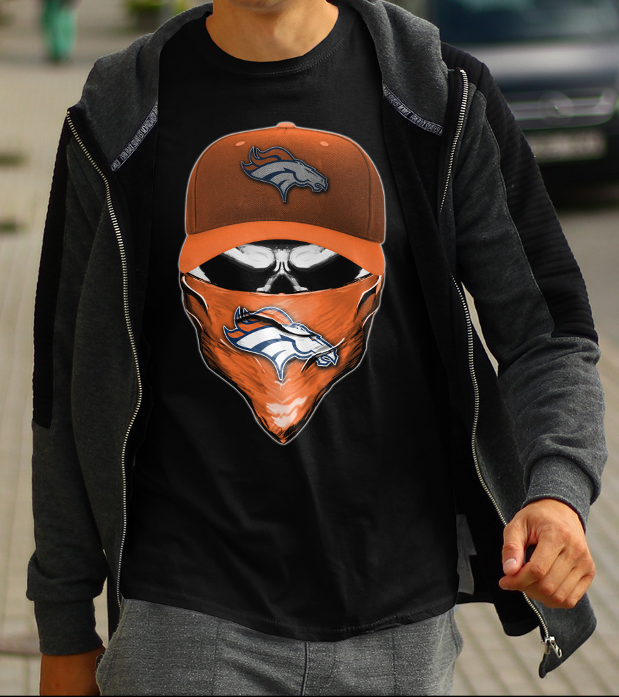 Denver Broncos Skull Cap And Bandana NFL Fan Gear T-Shirt