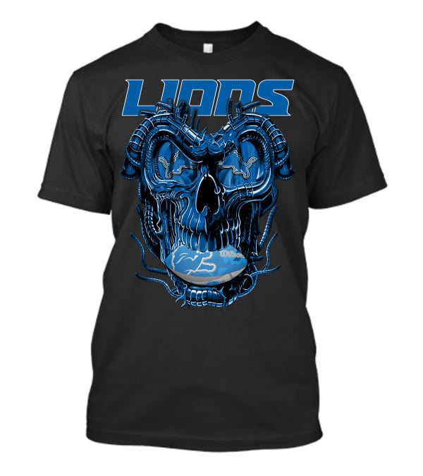 Dragonskull Lions With Detroit Football Helmet And Wilson Blue Embellishments T-Shirt