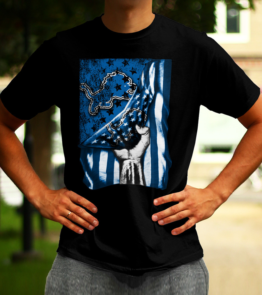 DETROIT LIONS American Flag Fist T-Shirt