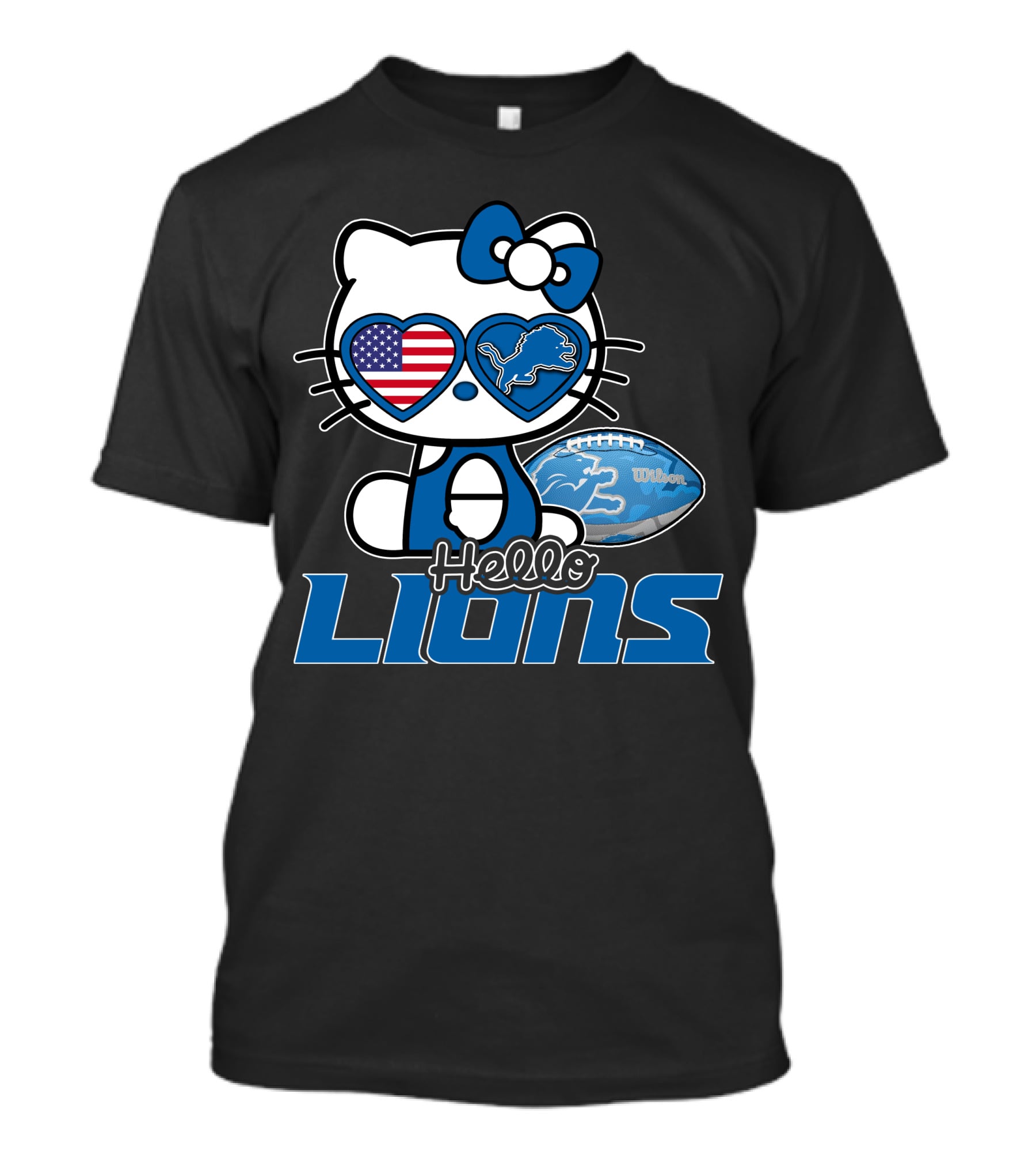 Hellokitty Detroit Lions American Flag Wilson Football T-Shirt