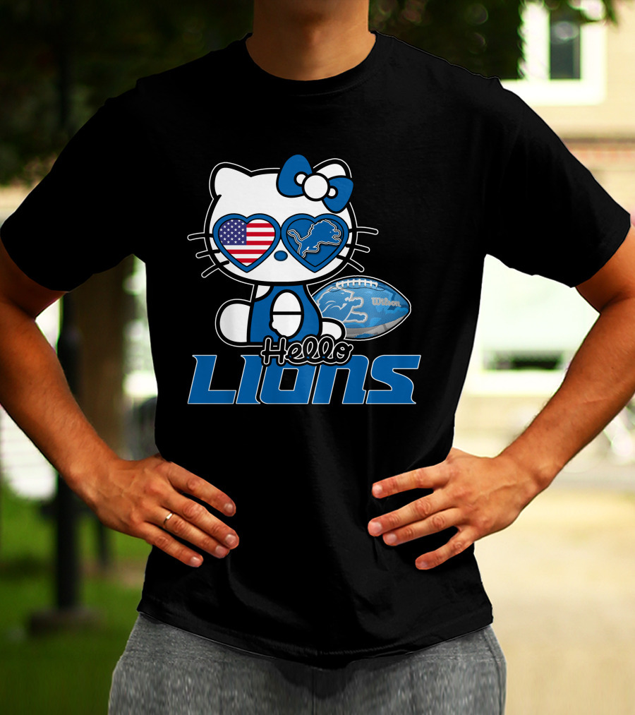 Hellokitty Detroit Lions American Flag Wilson Football T-Shirt
