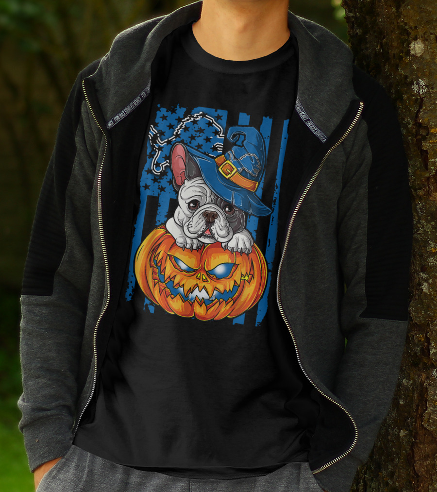 Hlw Bulldog Halloween Detroit Lions Pumpkin Wizard T-Shirt