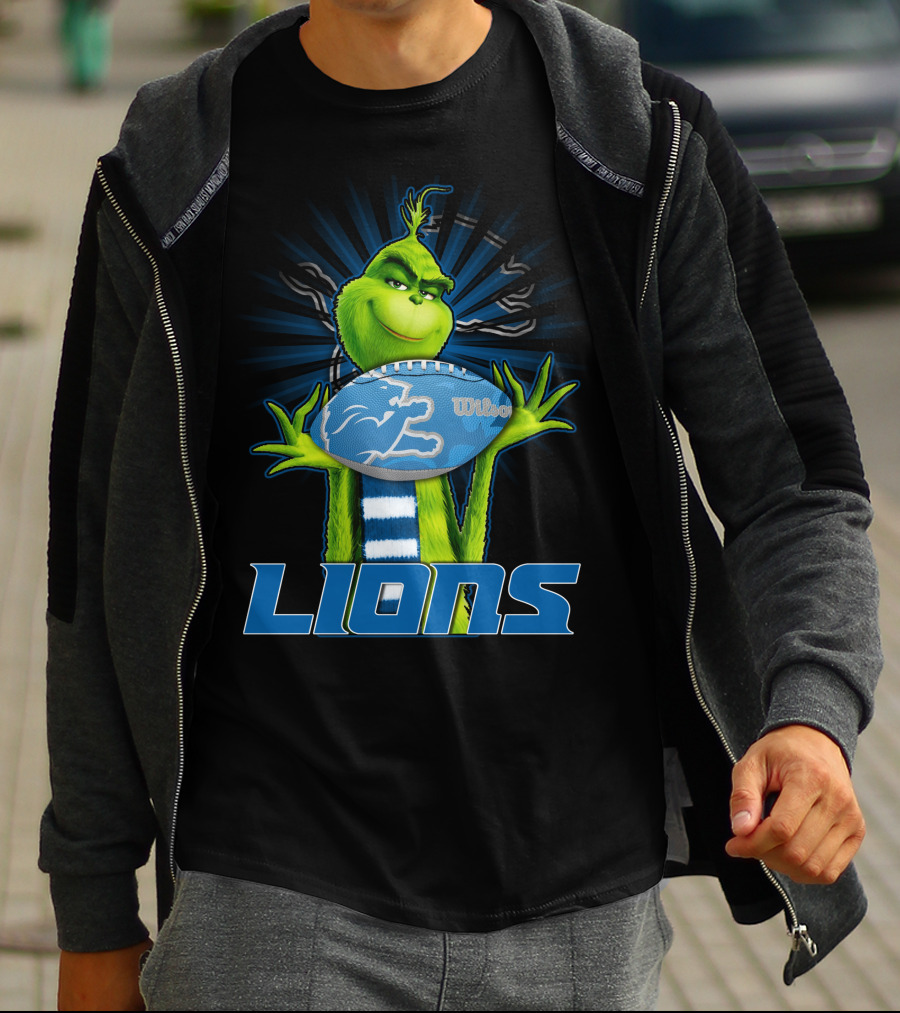 Grinch Holding Detroit Lions Wilson Football T-Shirt