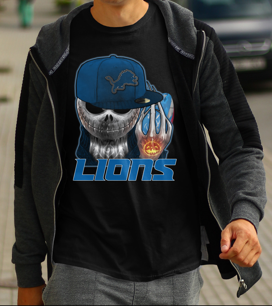 Jackskull Detroit Lions Halloween Football Fan Skull Cap T-Shirt