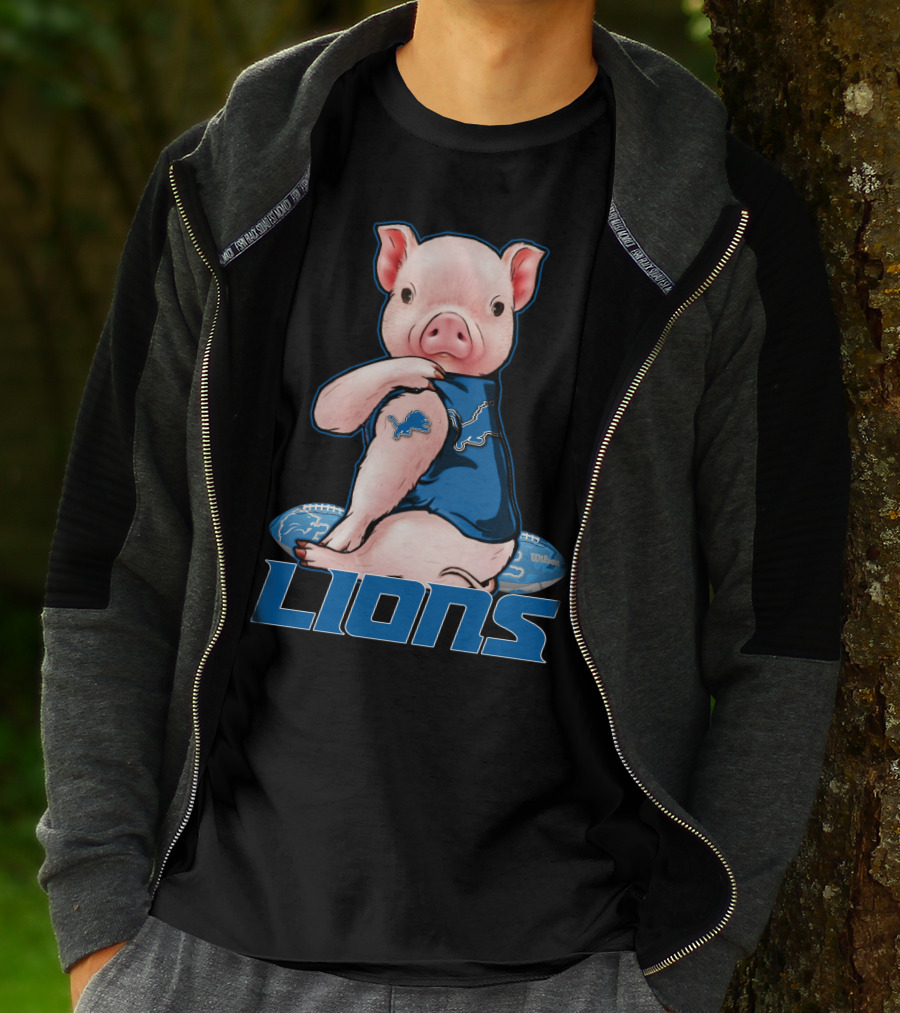 Detroit Lions Pig In Blue T-Shirt