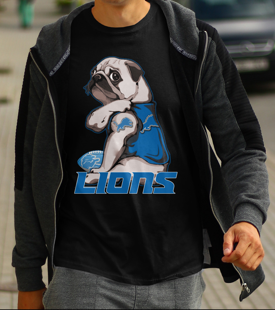 Pug Detroit Lions Football Fan Lifestyle T-Shirt