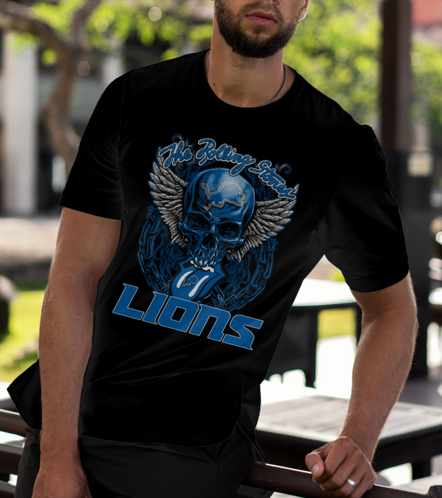 The Rolling Stones Detroit Lions Skull With Wings And Tongue T-Shirt