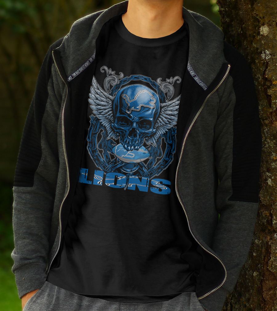 Skullfb Detroit Lions Winged Skull Helmet T-Shirt