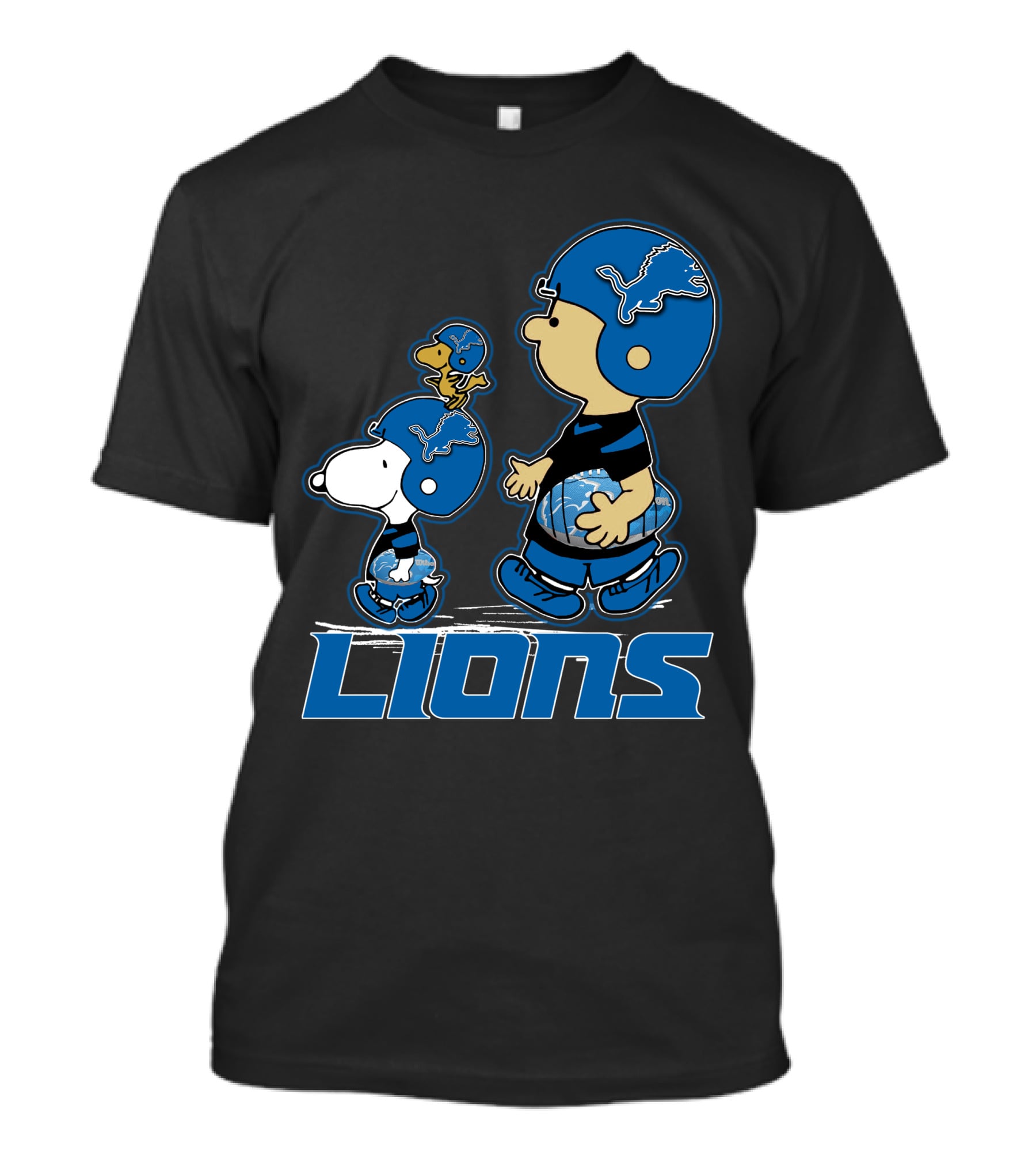 Snpfootball Detroit Lions Peanuts Characters With Lions Helmets T-Shirt