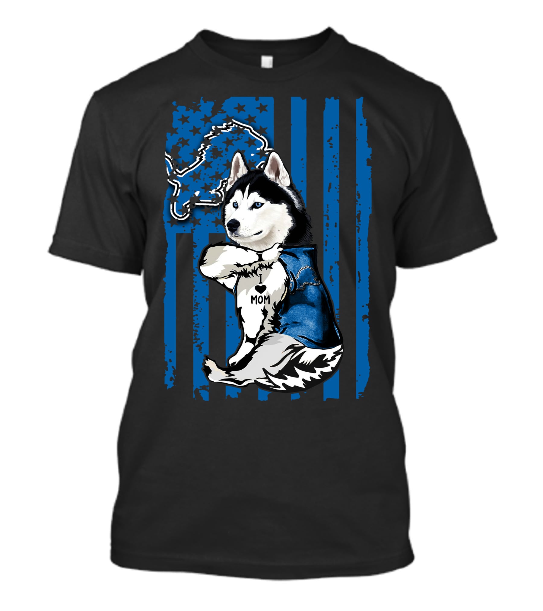 Siberian Husky Detroit Lions American Flag Mom T-Shirt