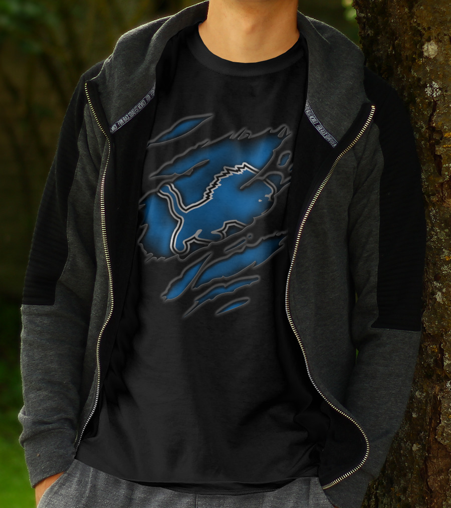 Torn Detroit Lions Blue And Black Rips T-Shirt
