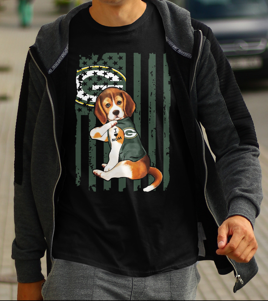 Beagle I Love Mom Green Bay Packers Fan T-Shirt