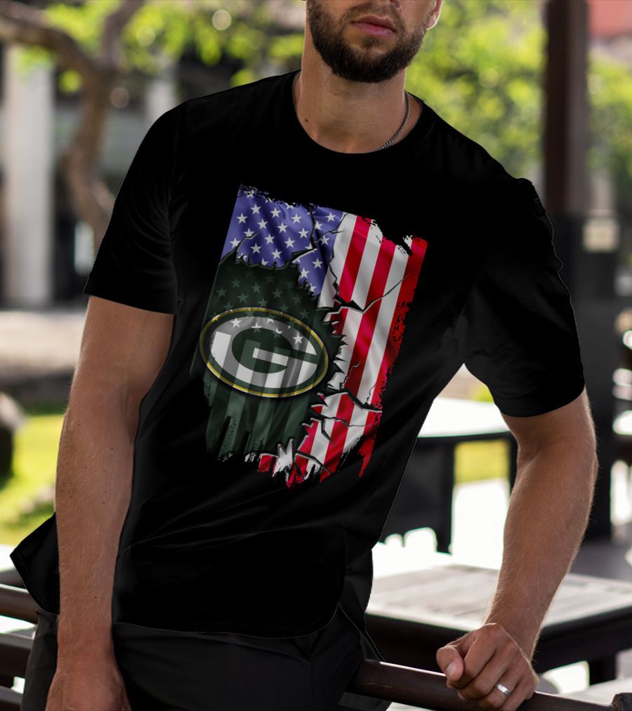 American Flag Green Bay Packers Logo Fusion T-Shirt