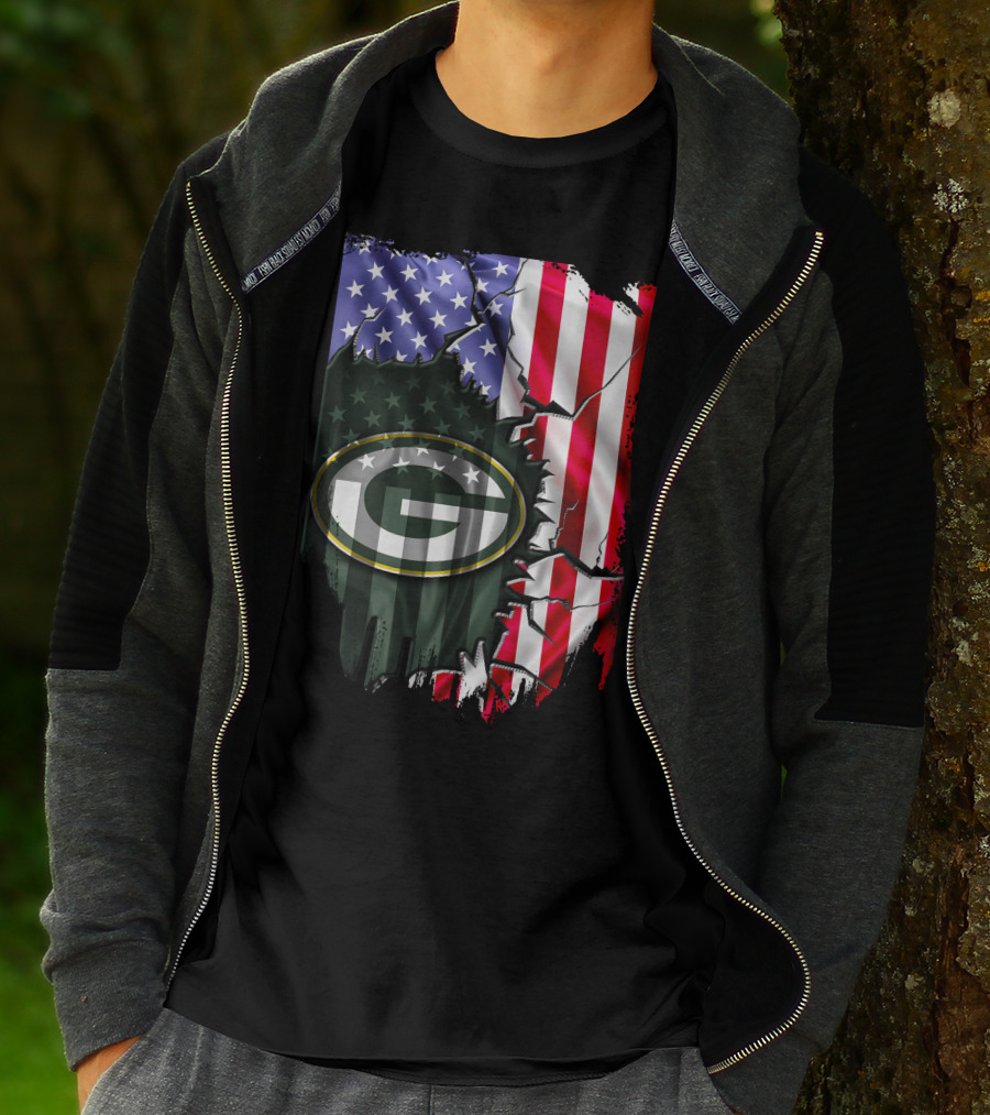American Flag Green Bay Packers Logo Fusion T-Shirt