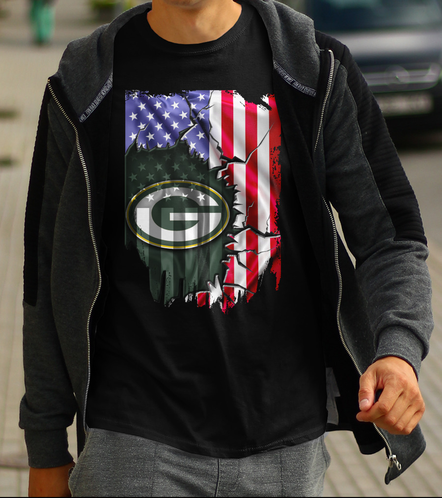 American Flag Green Bay Packers Logo Fusion T-Shirt