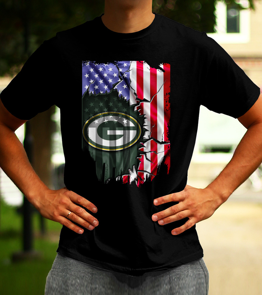 American Flag Green Bay Packers Logo Fusion T-Shirt