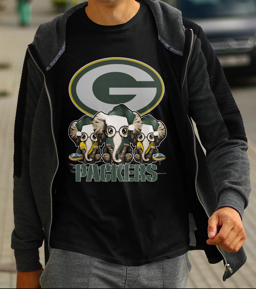 Green Bay Packers Elephants Trio Christmas T-Shirt