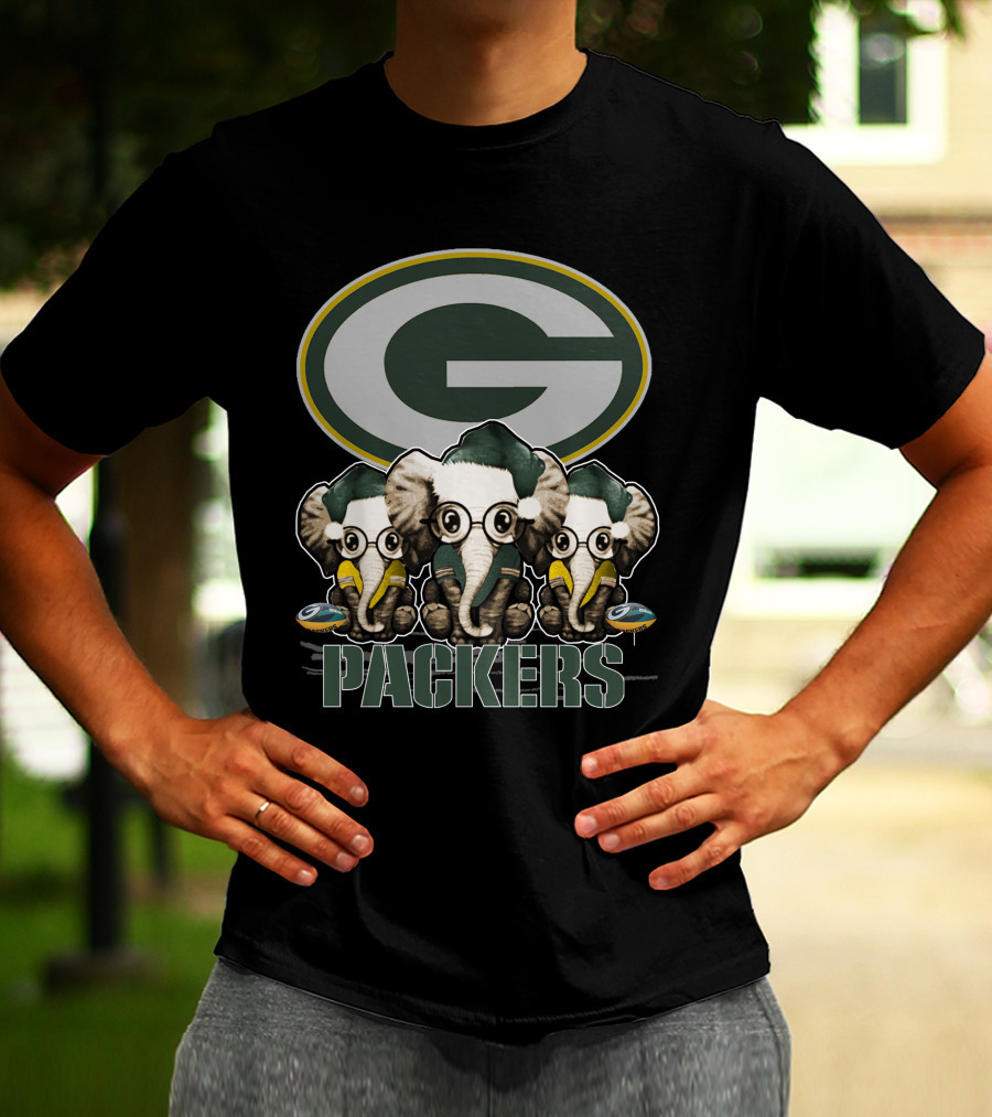 Green Bay Packers Elephants Trio Christmas T-Shirt