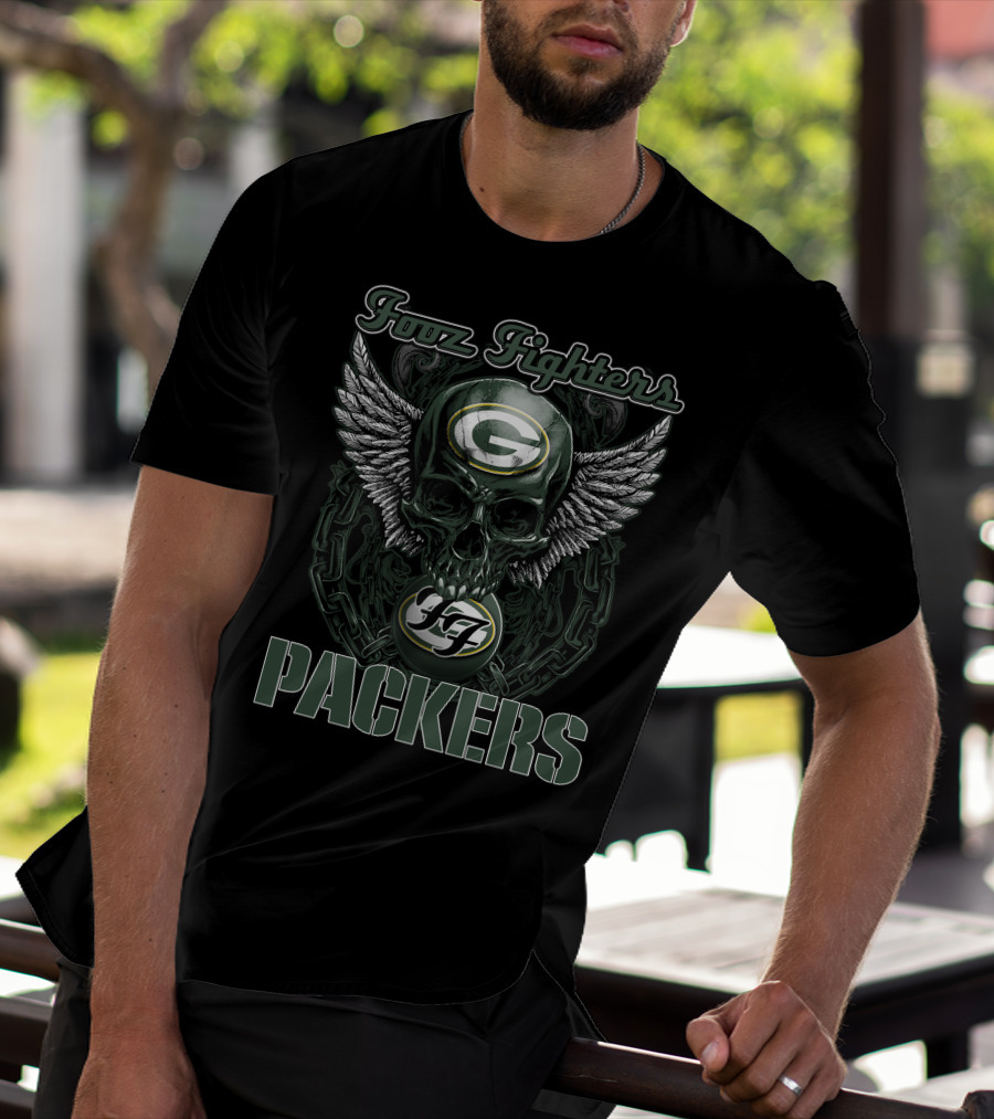 Foo Fighters Green Bay Packers Skull Winged T-Shirt
