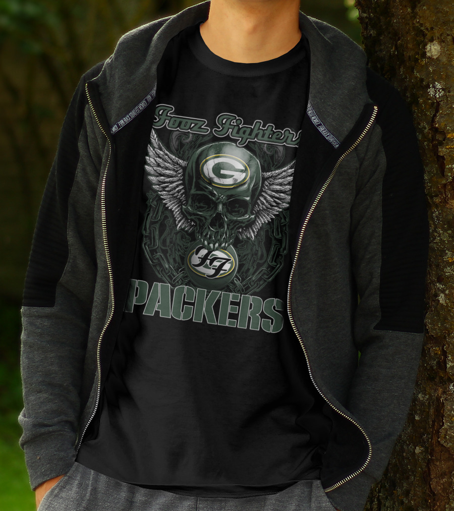 Foo Fighters Green Bay Packers Skull Winged T-Shirt