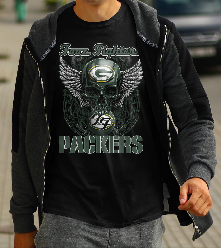 Foo Fighters Green Bay Packers Skull Winged T-Shirt