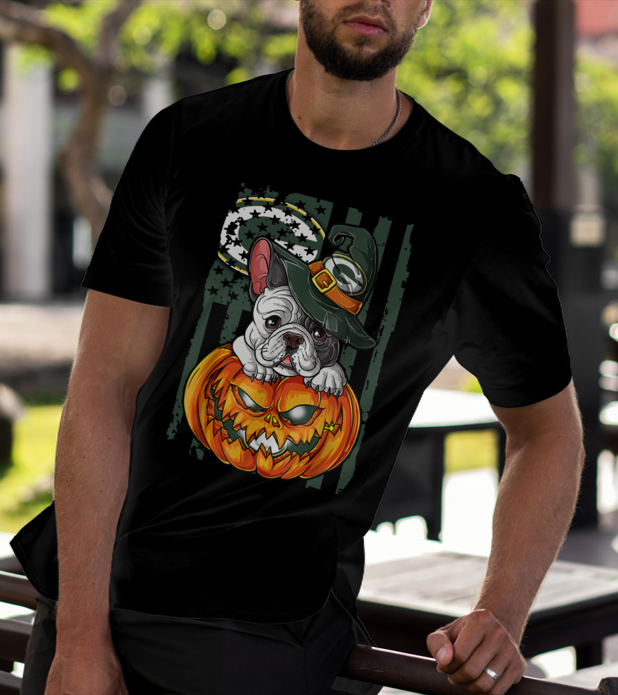 Hlw Bulldog Green Bay Packers Halloween Pumpkin Wizard Hat T-Shirt