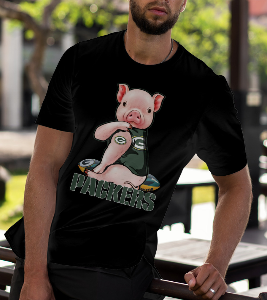 Cute Pig Wearing Green Bay Packers Jersey With Footballs T-Shirt