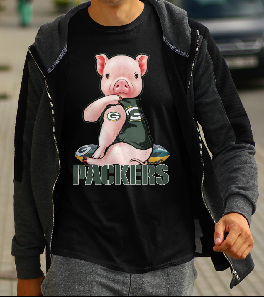 Cute Pig Wearing Green Bay Packers Jersey With Footballs T-Shirt