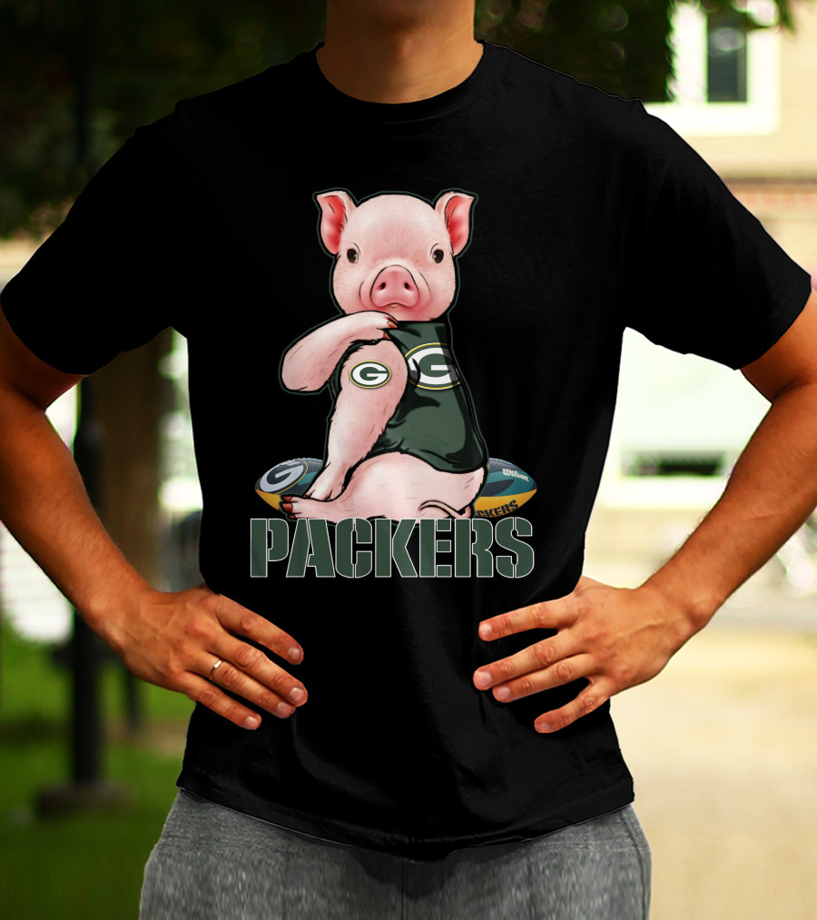 Cute Pig Wearing Green Bay Packers Jersey With Footballs T-Shirt