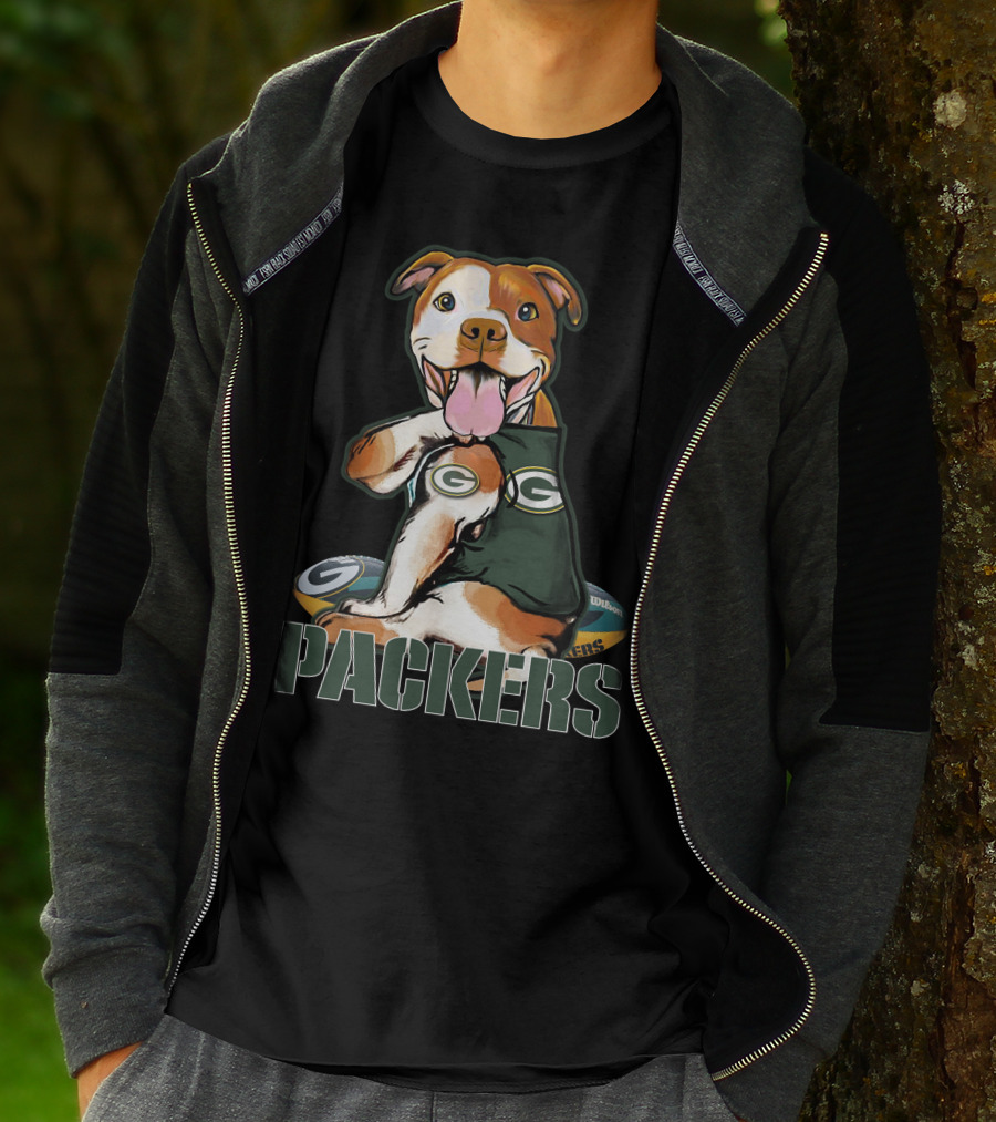 Packers Pitbull With Green Bay Wilson Football T-Shirt
