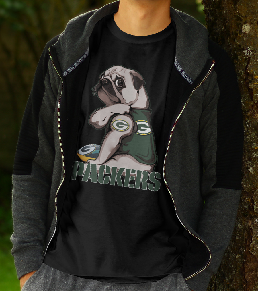 Packers Pug With Green Bay Logo Football T-Shirt