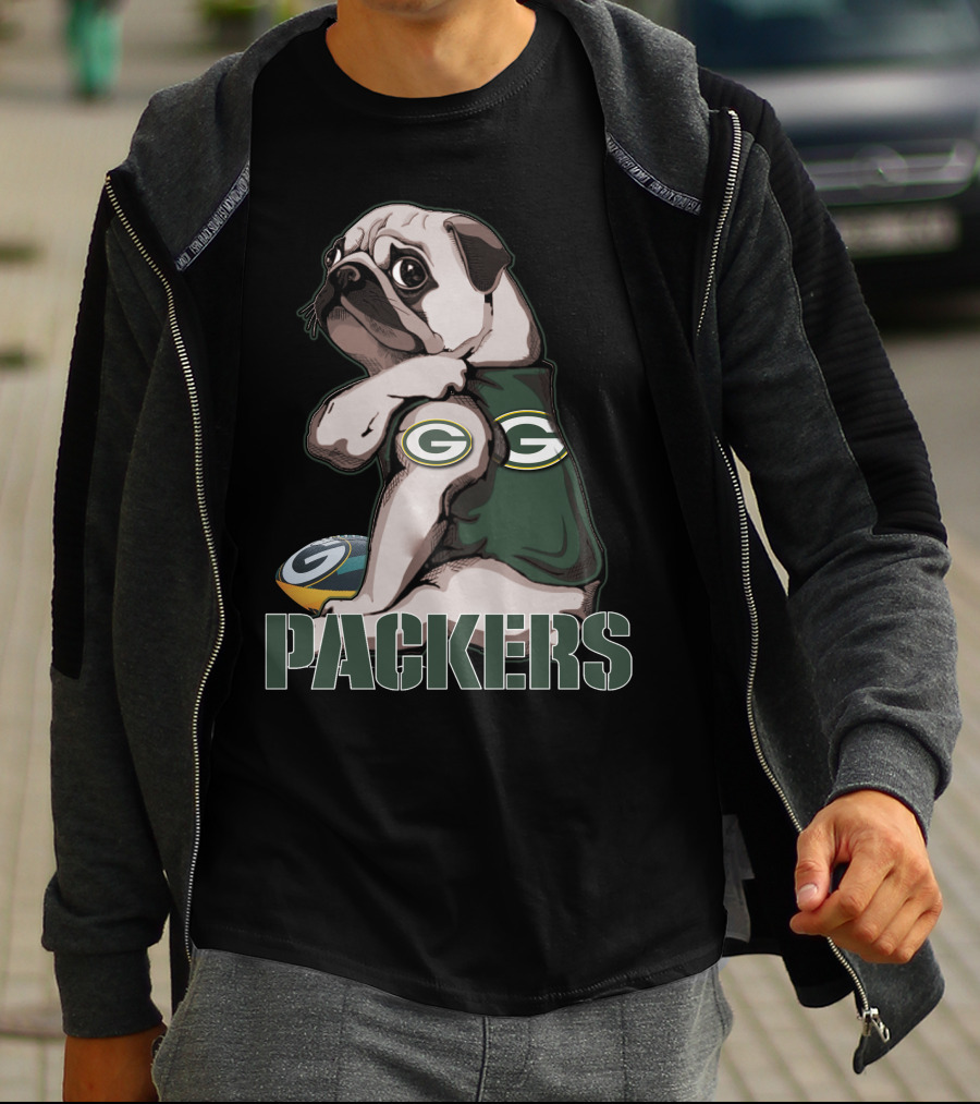 Packers Pug With Green Bay Logo Football T-Shirt