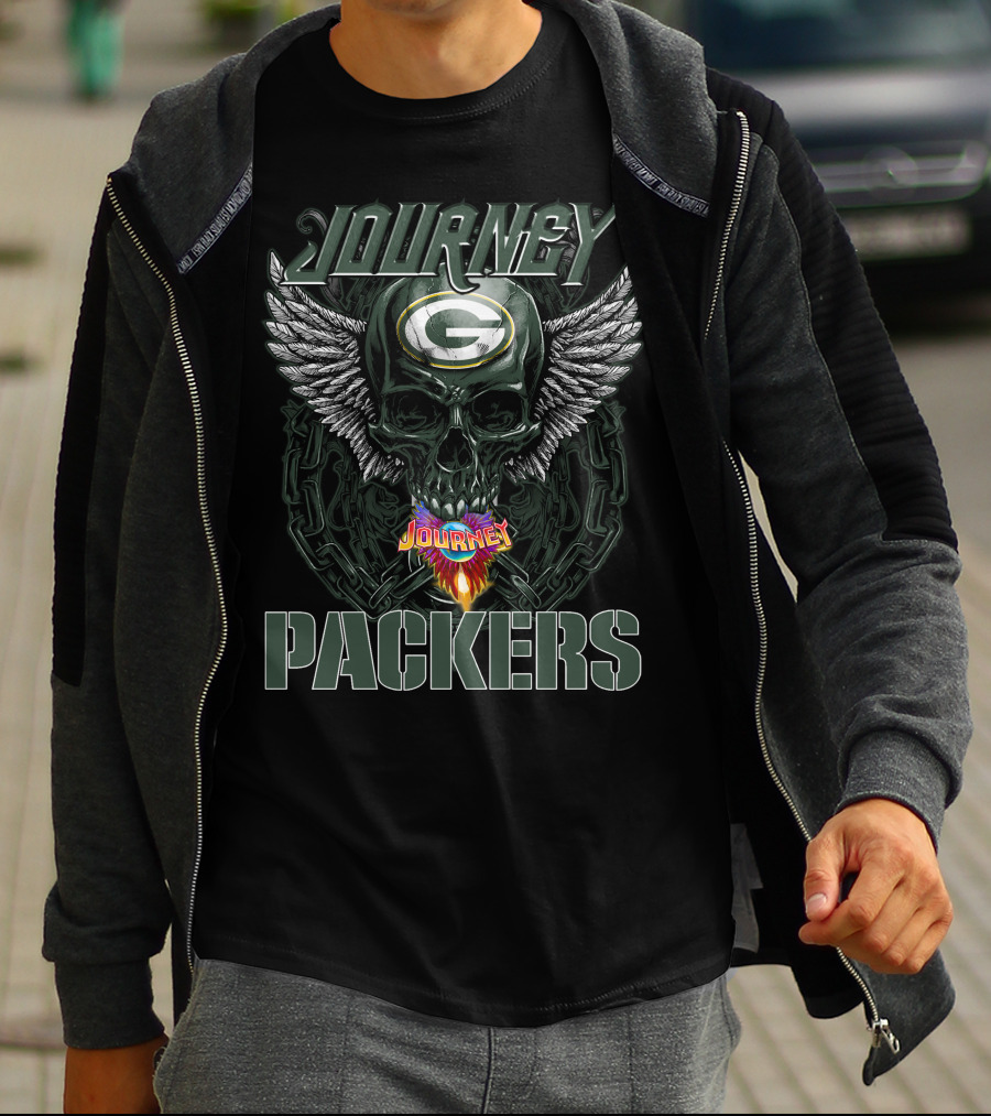 Journey Green Bay Packers Skull Wings Logo And Chains T-Shirt
