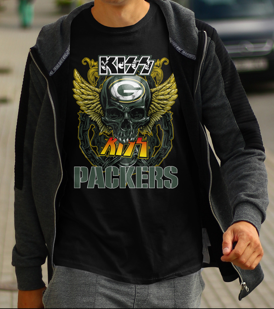 Kiss Green Bay Packers Skull Winged Helmet Packers T-Shirt