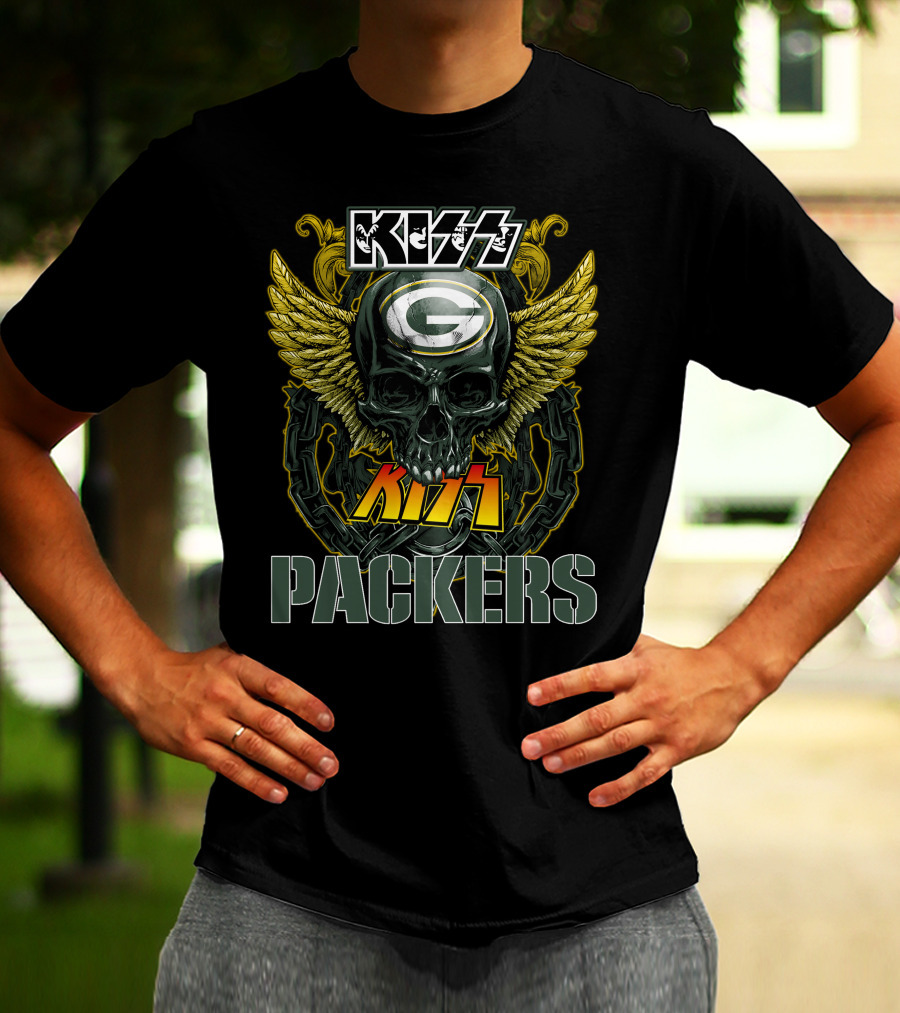 Kiss Green Bay Packers Skull Winged Helmet Packers T-Shirt