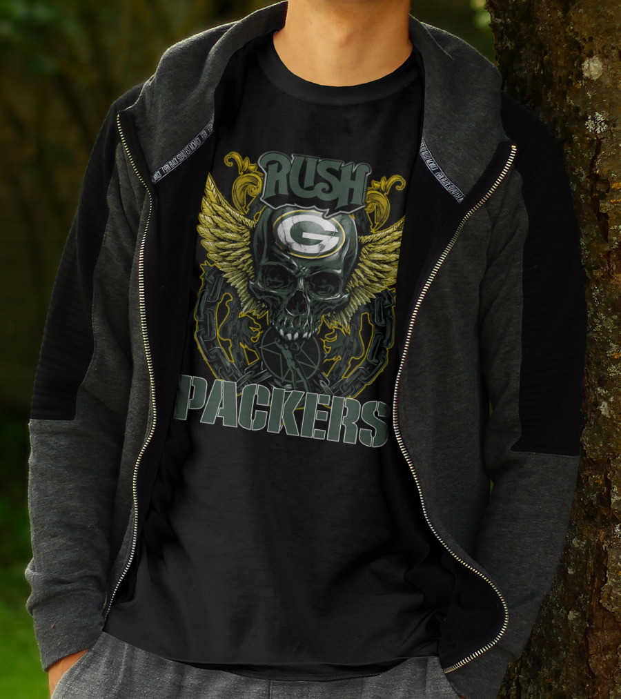 Rush Green Bay Packers Skull Wings Chain T-Shirt