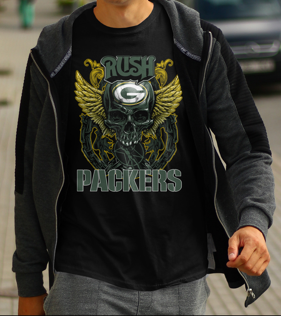 Rush Green Bay Packers Skull Wings Chain T-Shirt