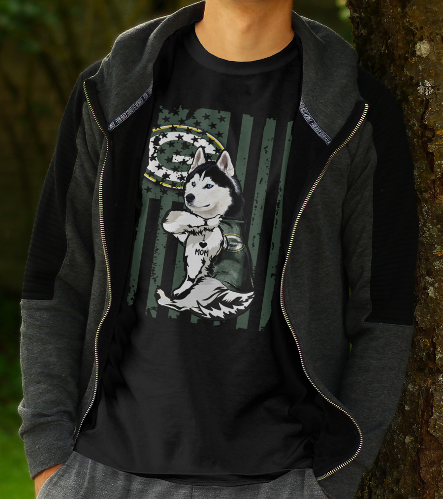 Siberian Husky Green Bay Packers I Love Mom T-Shirt