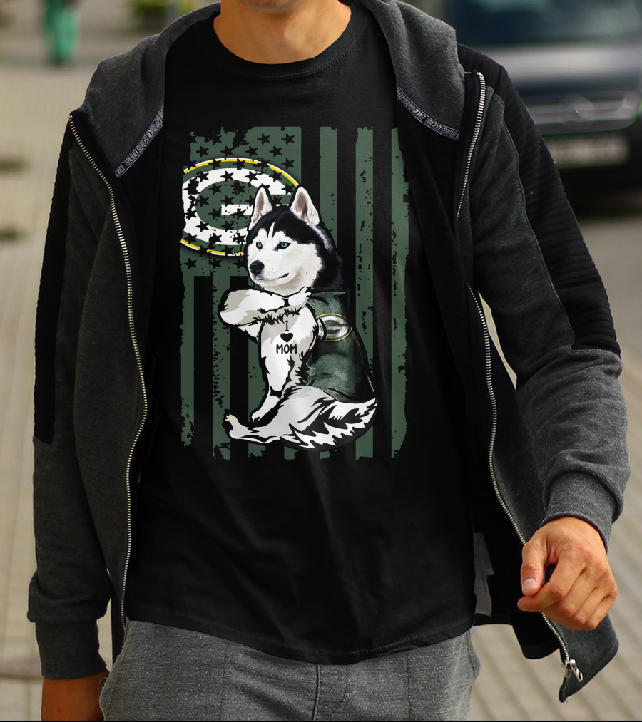 Siberian Husky Green Bay Packers I Love Mom T-Shirt