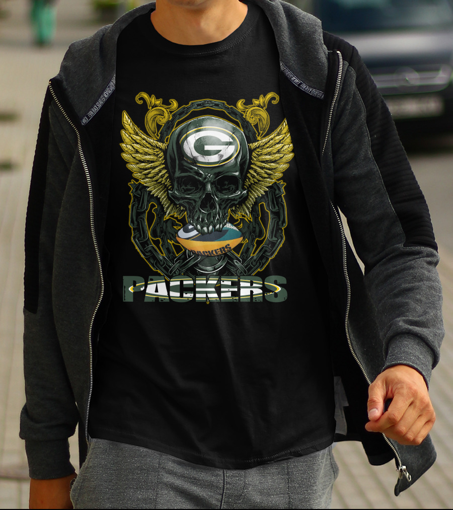 Packers Skull With Wings And Football Helmet T-Shirt