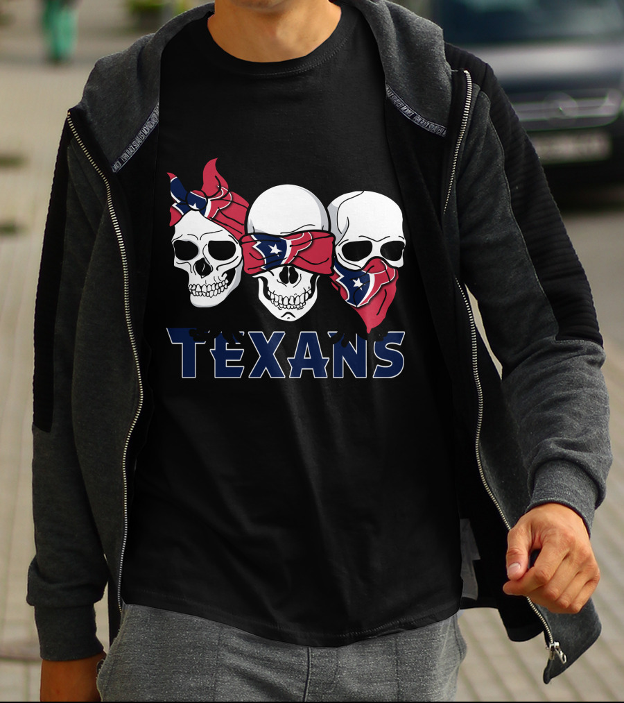 Texans Red White Blue Skull Bandana Trio T-Shirt