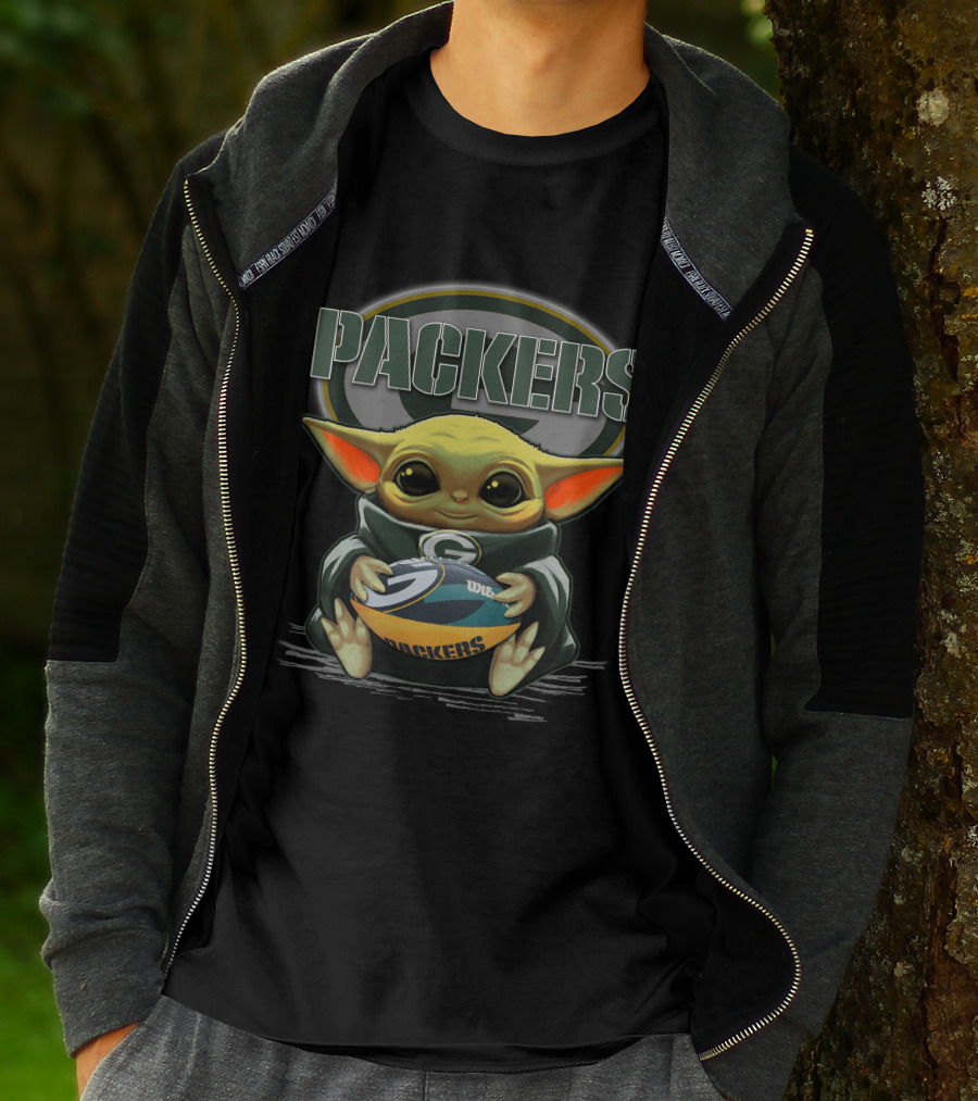 Packers Baby Yoda Holding Green Bay Football T-Shirt