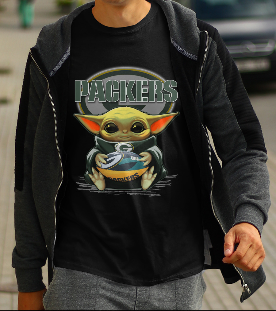 Packers Baby Yoda Holding Green Bay Football T-Shirt