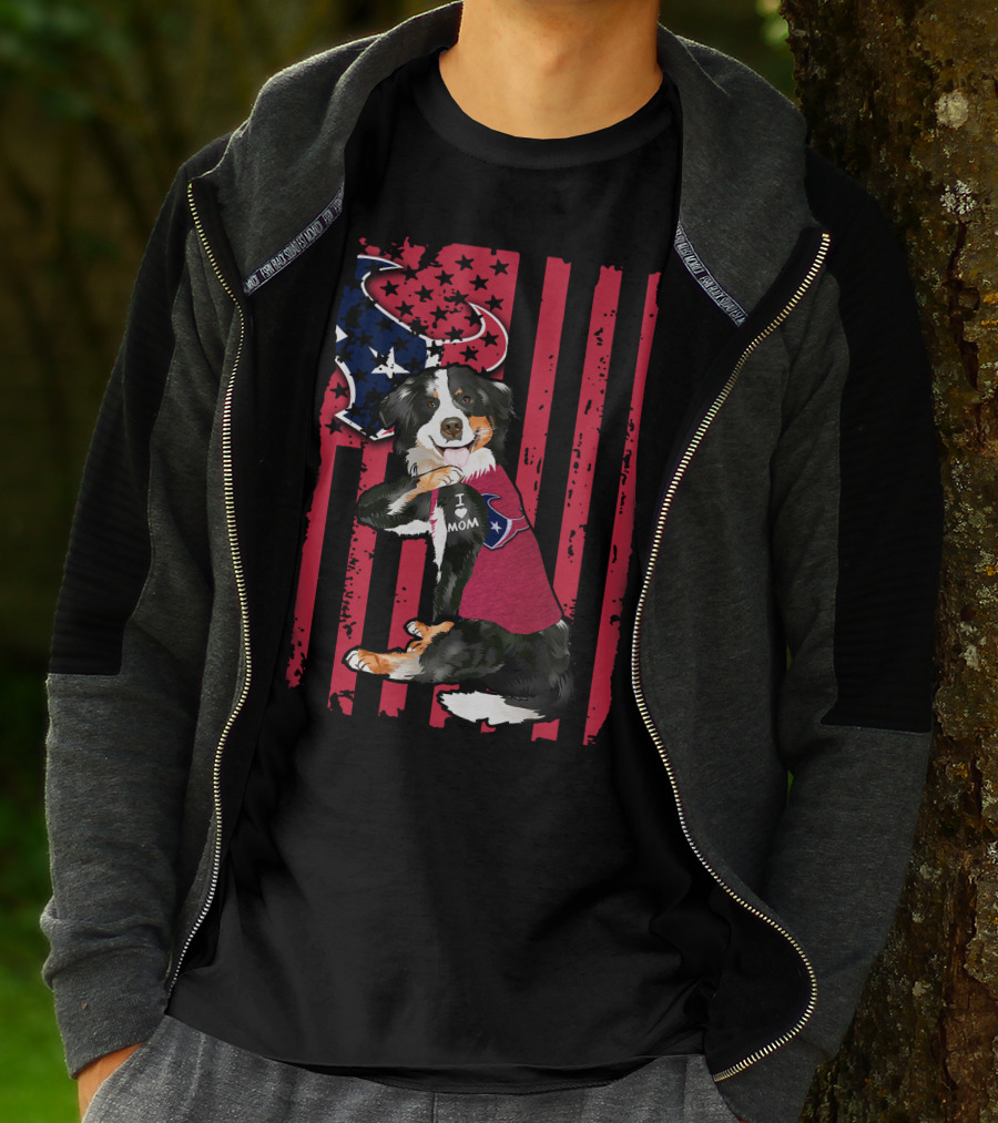 Border Collie I Love Mom Houston Texans Flag T-Shirt