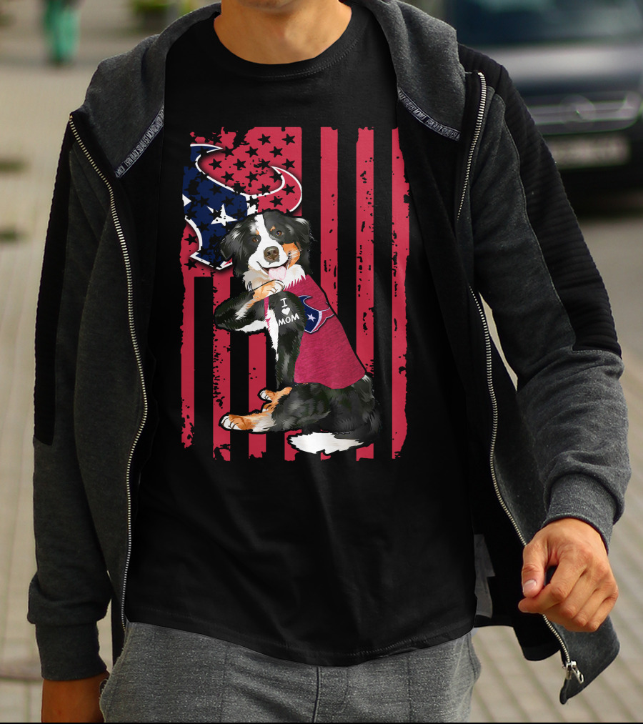 Border Collie I Love Mom Houston Texans Flag T-Shirt