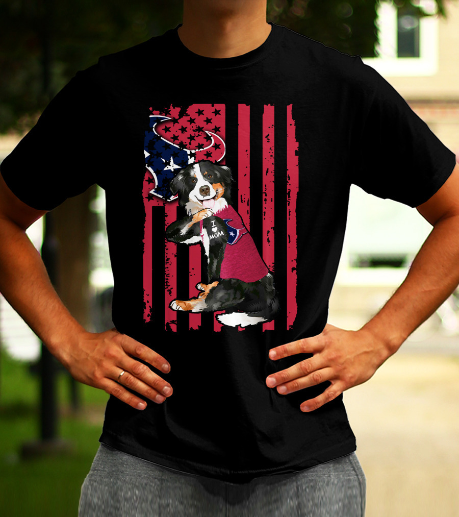 Border Collie I Love Mom Houston Texans Flag T-Shirt