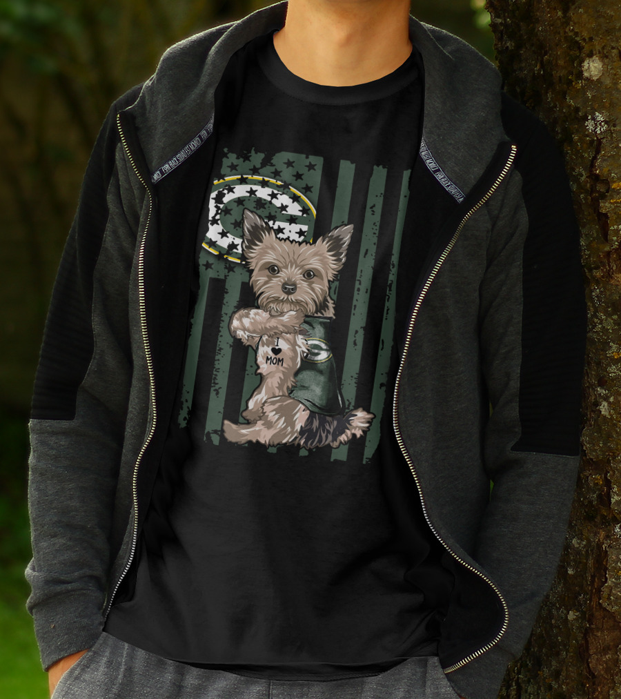 Yorkshire Terrier I Love Mom Green Bay Packers Football T-Shirt