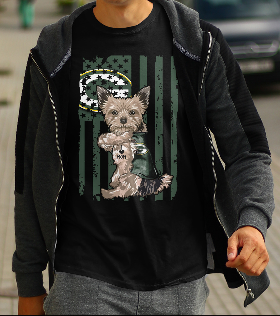 Yorkshire Terrier I Love Mom Green Bay Packers Football T-Shirt